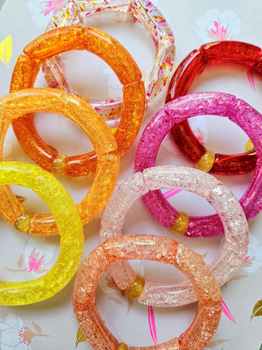 JAJA | Bracelet jonc tube perles incurvées | Glow rose orange jaune rouge