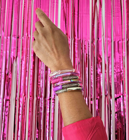 ANNA | Bracelet jonc perles incurvées | Glow violet