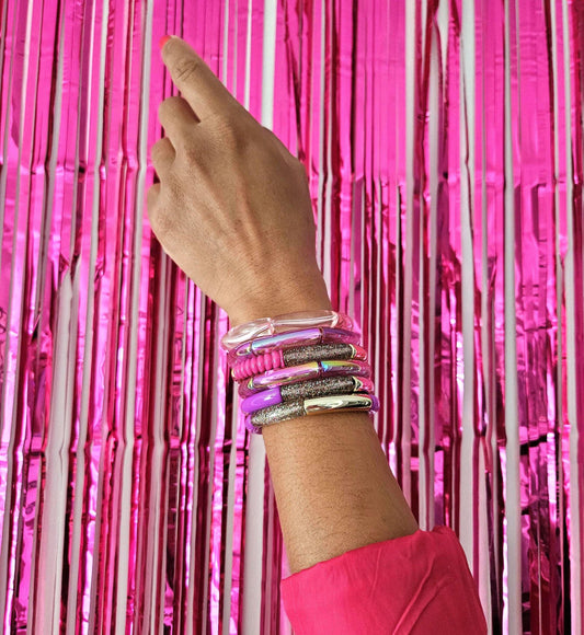 ANNA | Bracelet jonc perles incurvées | Glow violet