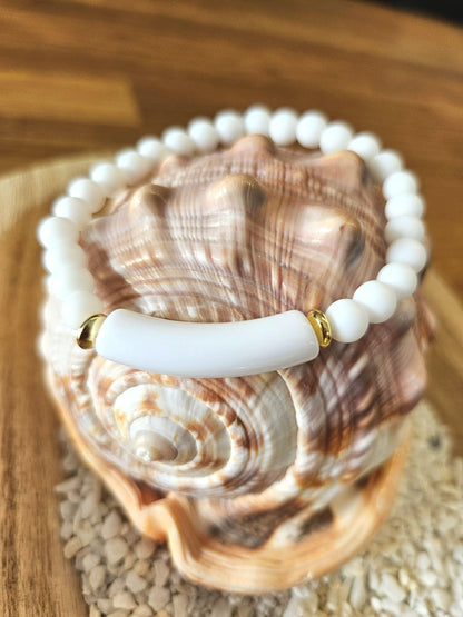 ELSA | Bracelet perles pierre naturelle, acier et acrylique