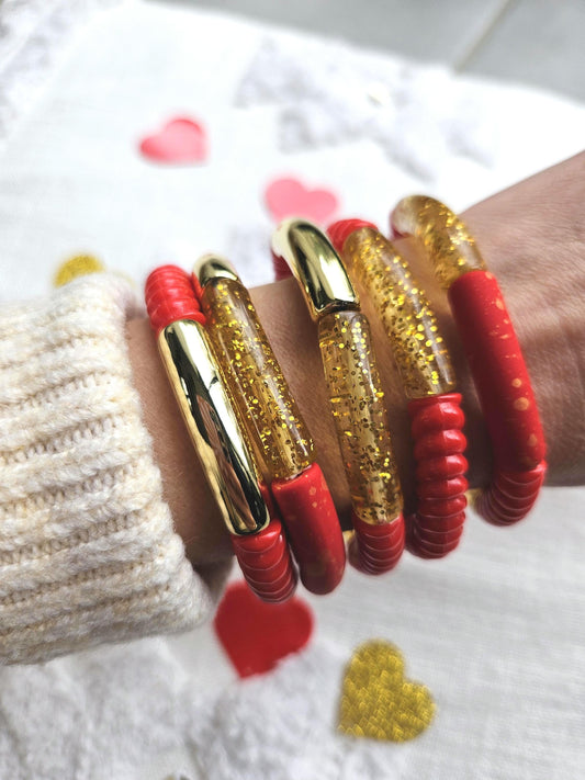 ANNA | Bracelet jonc perles incurvées | Glow rouge