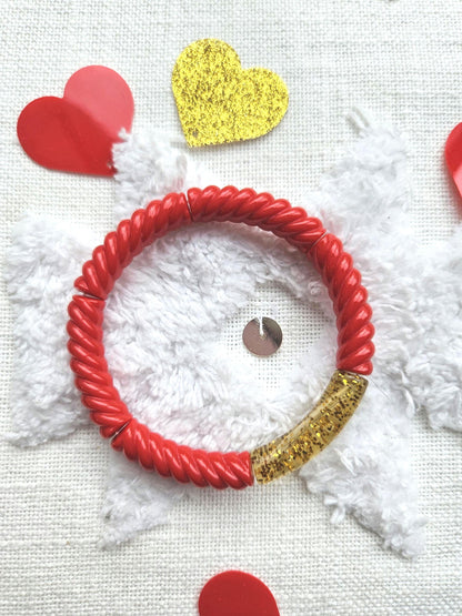 ANNA | Bracelet jonc perles incurvées | Glow rouge