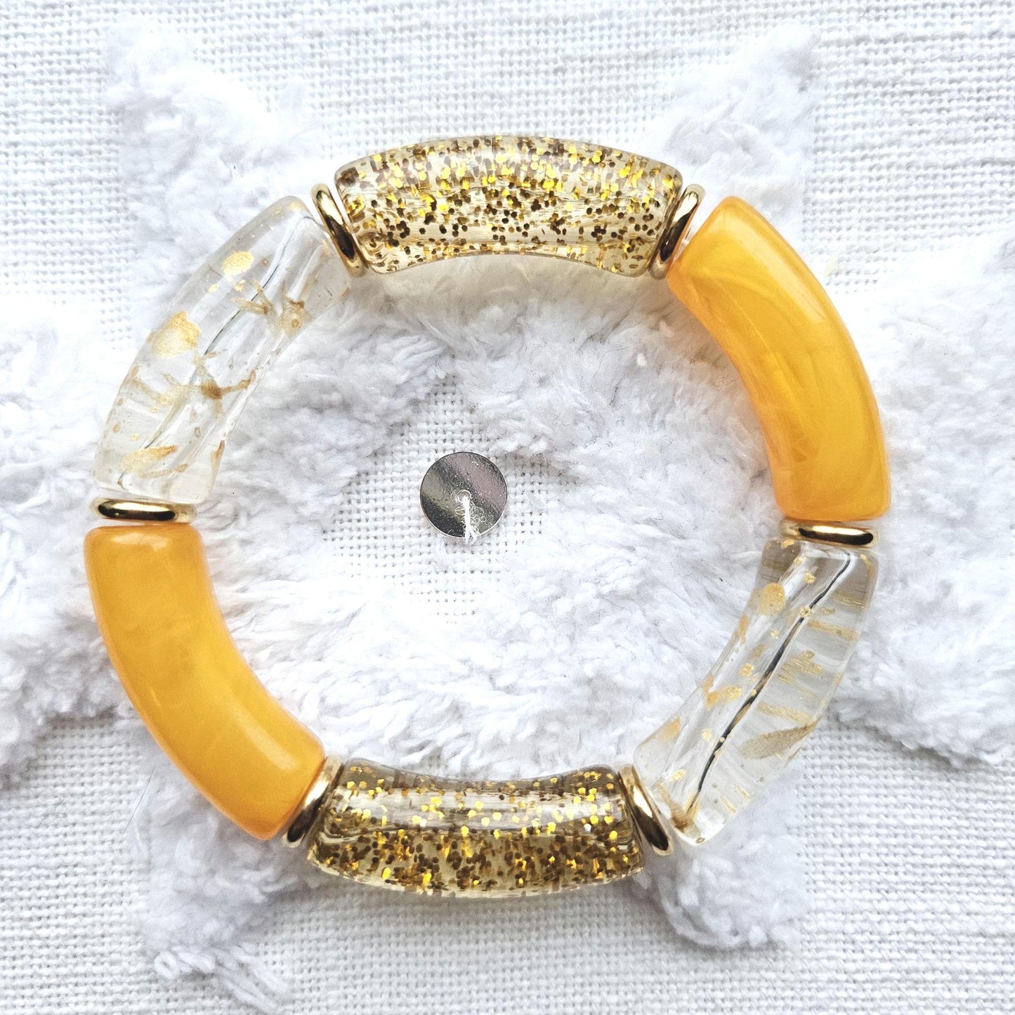 ANNA | Jonc acrylique perles tubes incurvées | Maxi Glow Caramel et orange