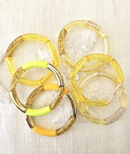 ANNA | Bracelet jonc perles incurvées | Glow jaune