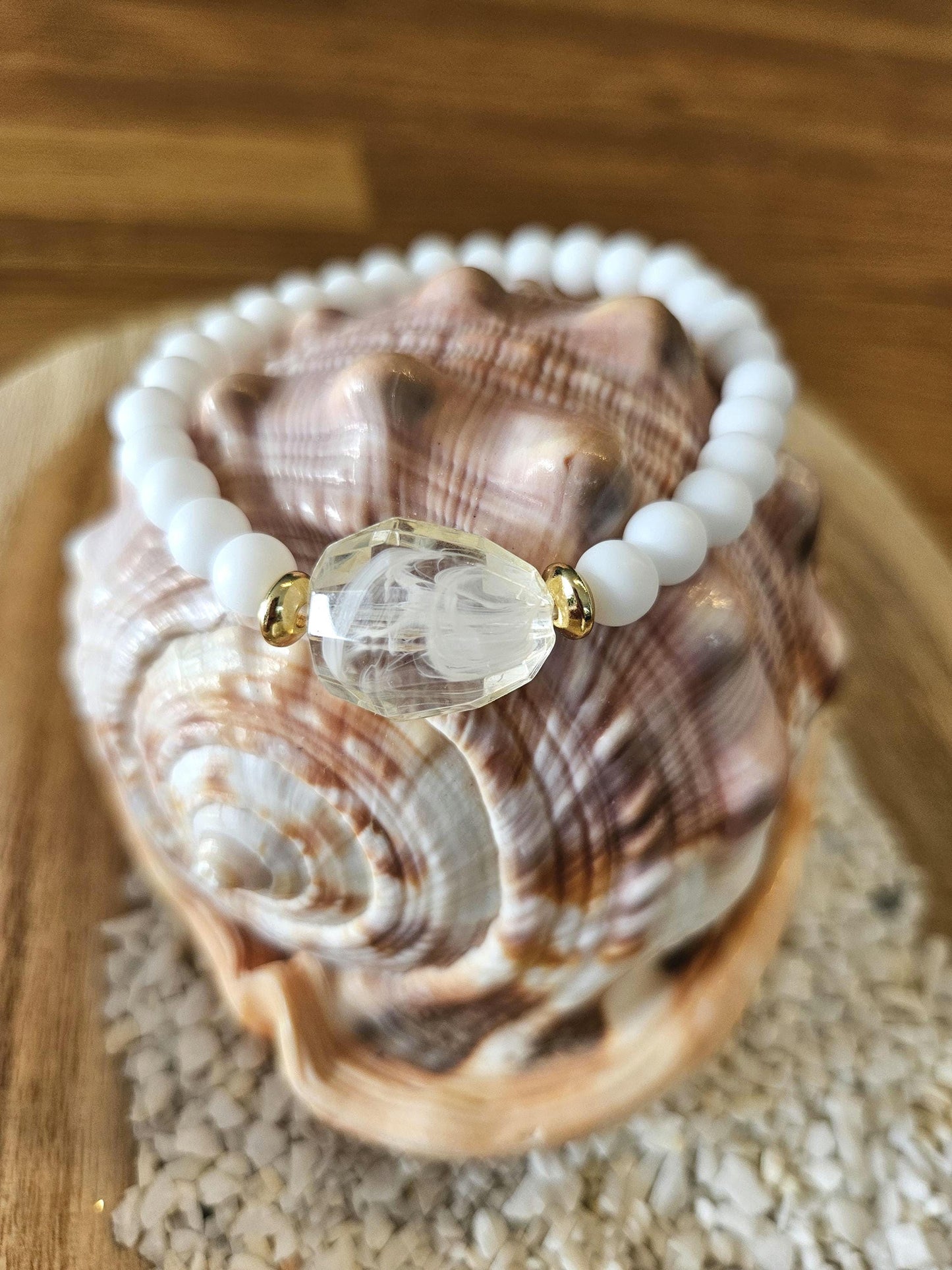 ELSA | Bracelet perles pierre naturelle, acier et acrylique