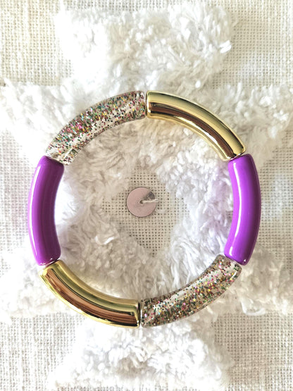 ANNA | Bracelet jonc perles incurvées | Glow violet