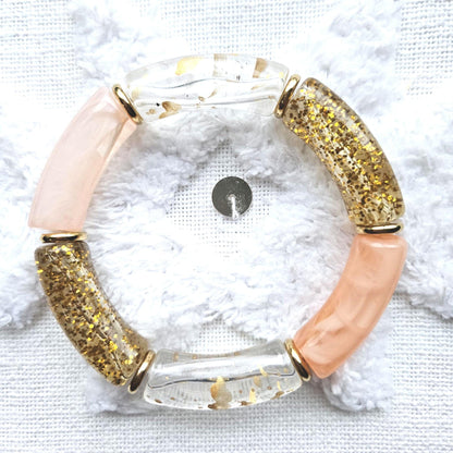 ANNA | Jonc acrylique perles tubes incurvées | Maxi Glow Caramel et orange