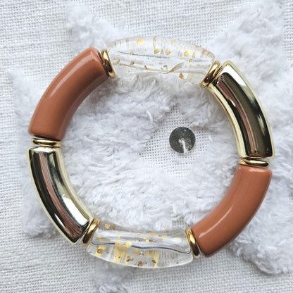 ANNA | Jonc acrylique perles tubes incurvées | Maxi Glow Caramel et orange