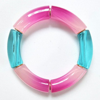 ANNA | Jonc acrylique perles tubes incurvées | MAXI Glow rose turquoise violet