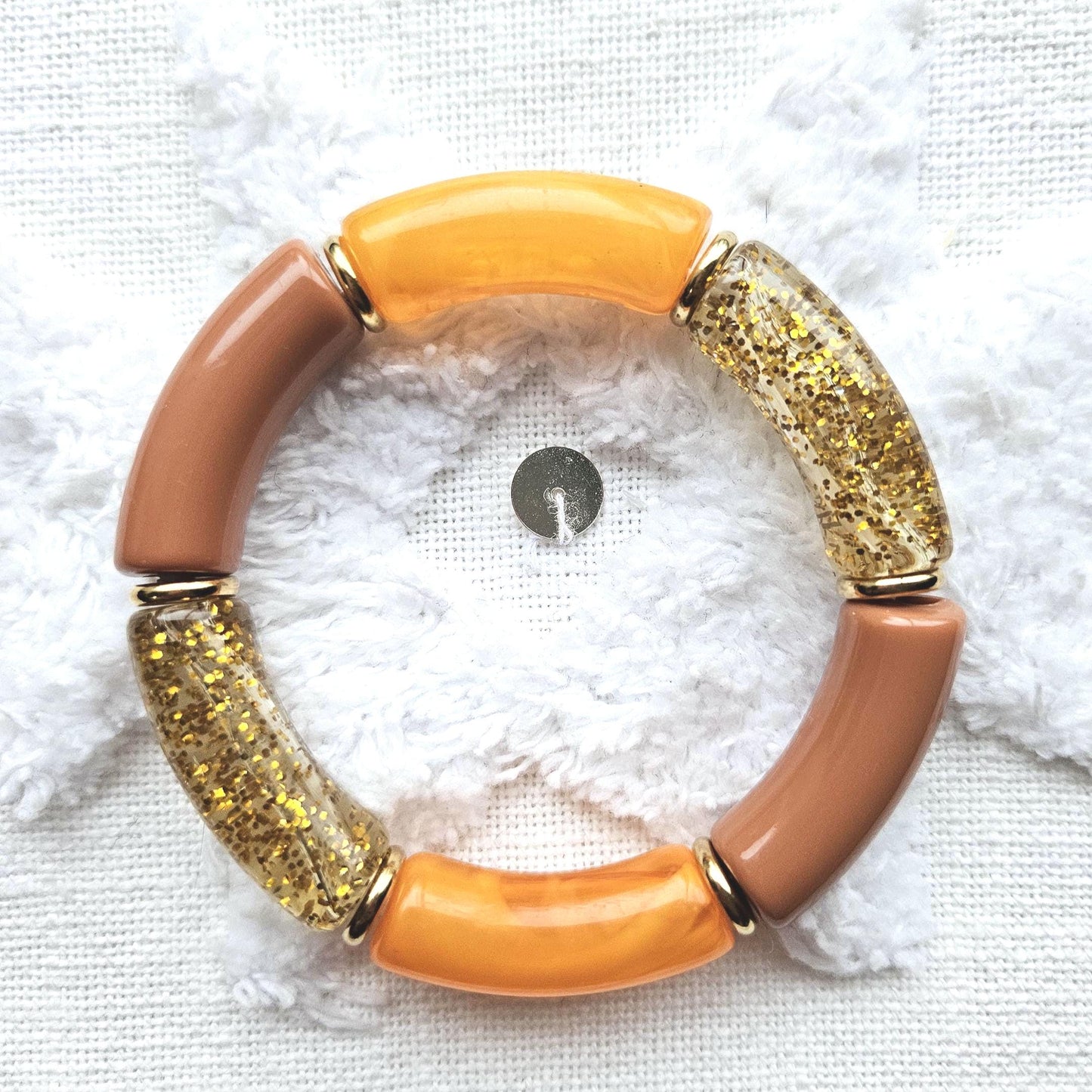 ANNA | Jonc acrylique perles tubes incurvées | Maxi Glow Caramel et orange