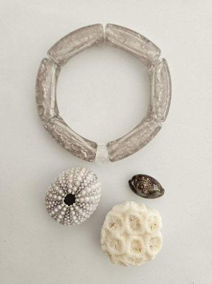 JAJA | Bracelet jonc tube perles incurvées | Glow blanc doré marron