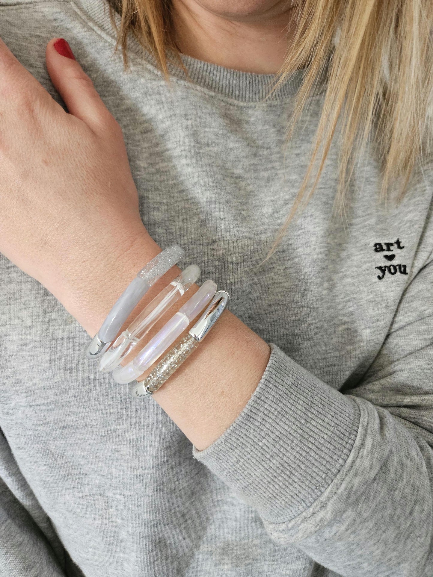 ANNA | Bracelet jonc perles incurvées | Glow argent