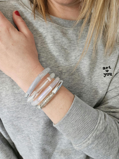 ANNA | Bracelet jonc perles incurvées | Glow argent