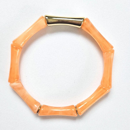 ALMA | Bracelet jonc perles tubes octogonales acrylique et acier | Bleu jaune orange