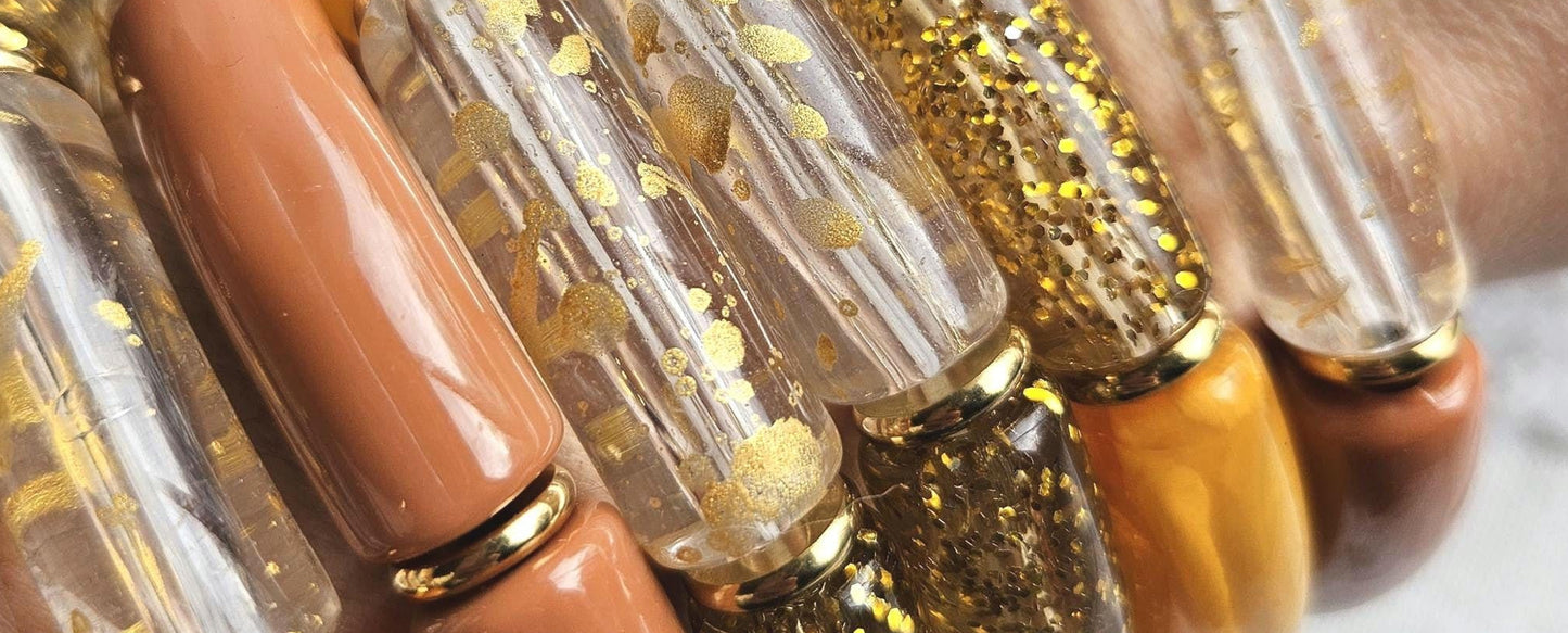 ANNA | Jonc acrylique perles tubes incurvées | Maxi Glow Caramel et orange