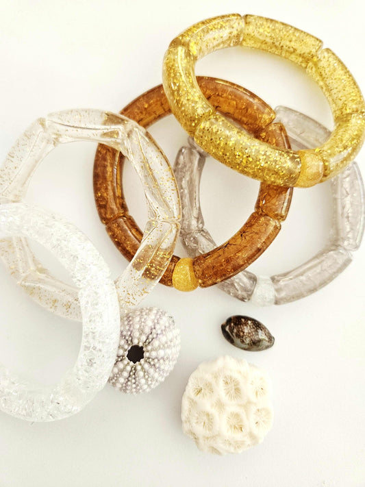 JAJA | Bracelet jonc tube perles incurvées | Glow blanc doré marron