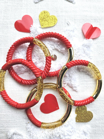 ANNA | Bracelet jonc perles incurvées | Glow rouge