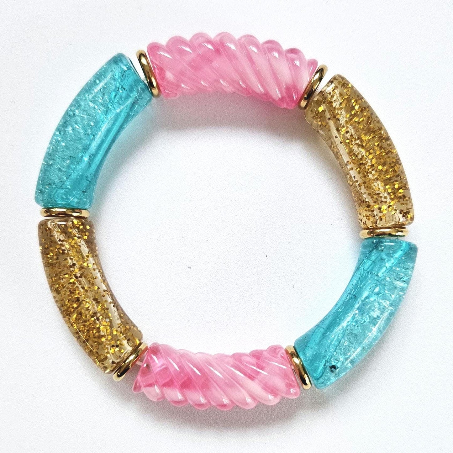 ANNA | Jonc acrylique perles tubes incurvées | MAXI Glow rose turquoise violet