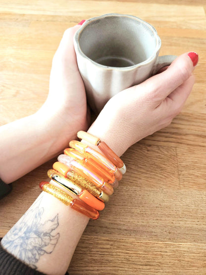 ANNA | Bracelet jonc perles incurvées | Glow orange