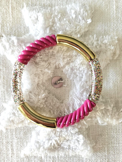 ANNA | Bracelet jonc perles incurvées | Glow violet