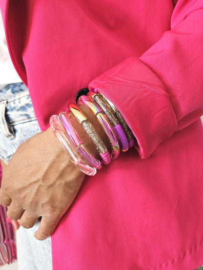 ANNA | Bracelet jonc perles incurvées | Glow violet