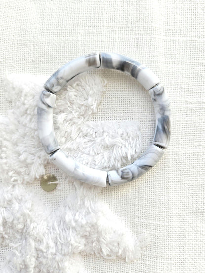 ANNA | Bracelet jonc perles incurvées | Glow argent