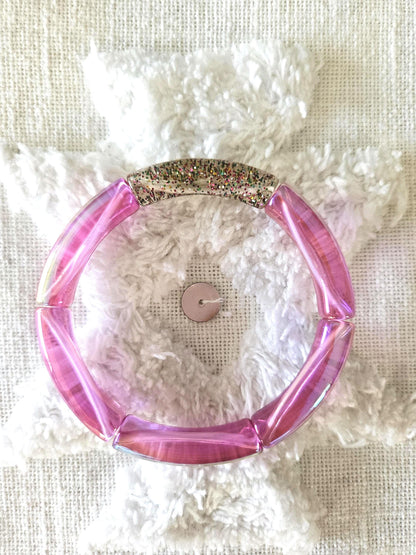 ANNA | Bracelet jonc perles incurvées | Glow violet