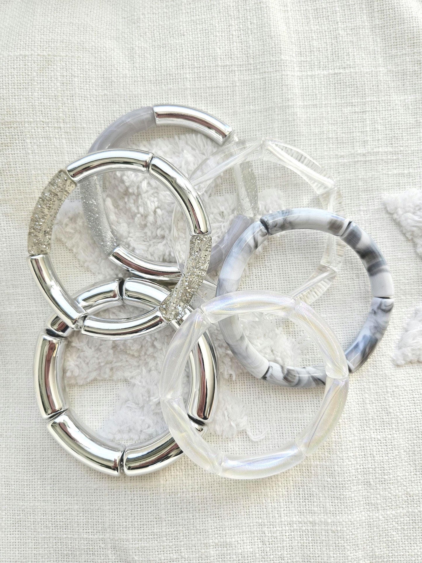 ANNA | Bracelet jonc perles incurvées | Glow argent