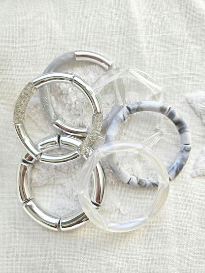 ANNA | Bracelet jonc perles incurvées | Glow argent