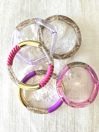 ANNA | Bracelet jonc perles incurvées | Glow violet