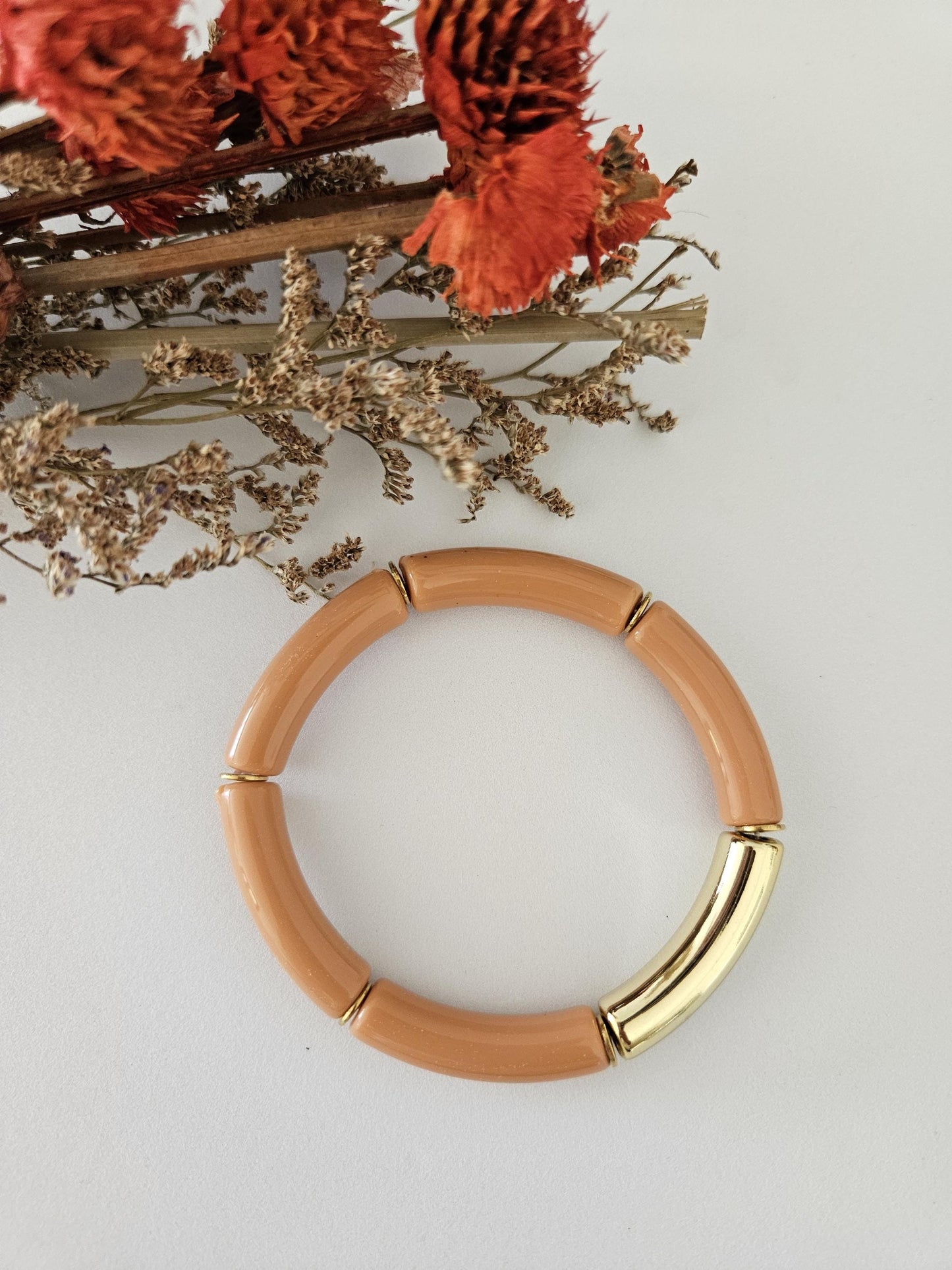 ANNA | Bracelet jonc perles incurvées et acier | Terracotta