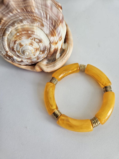 IRMA | Jonc acrylique perles tubes incurvées & acier