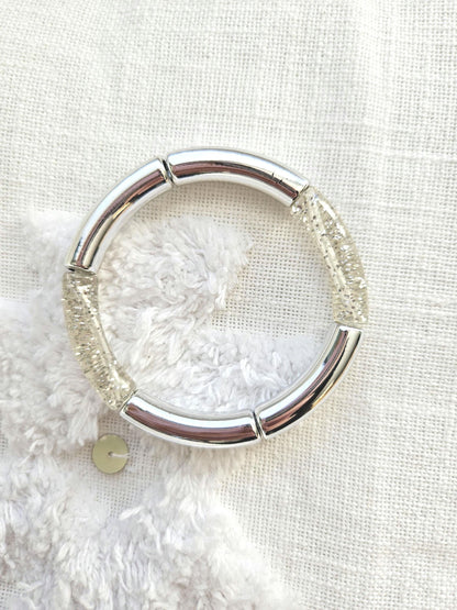 ANNA | Bracelet jonc perles incurvées | Glow argent