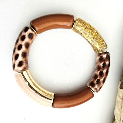 ANNA MAMA | Jonc acrylique perles tubes incurvées peach