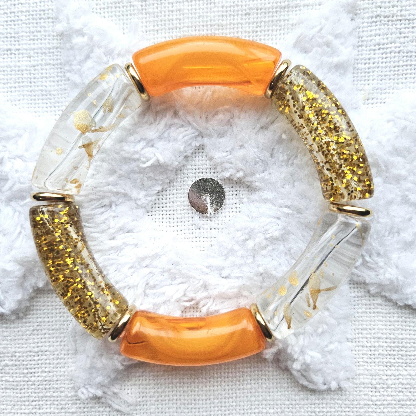 ANNA | Jonc acrylique perles tubes incurvées | Maxi Glow Caramel et orange