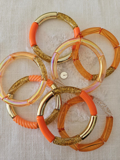 ANNA | Bracelet jonc perles incurvées | Glow orange