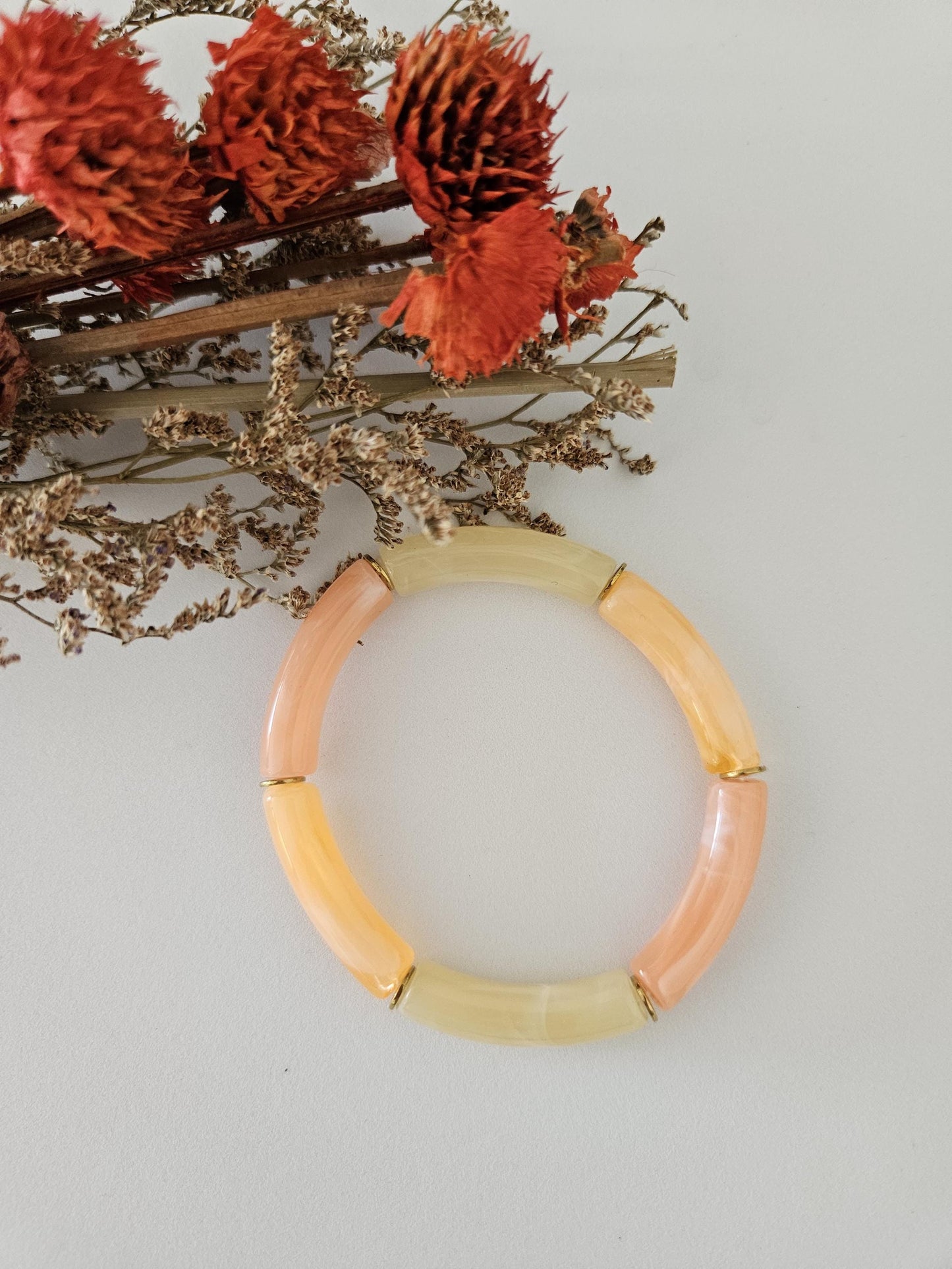 ANNA | Bracelet jonc perles incurvées et acier | Terracotta