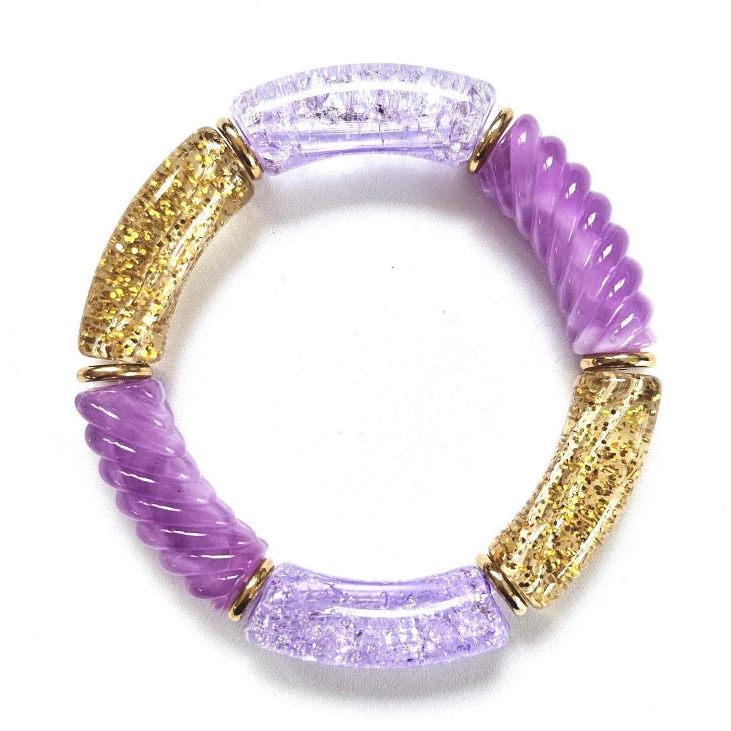 ANNA | Jonc acrylique perles tubes incurvées | MAXI Glow rose turquoise violet