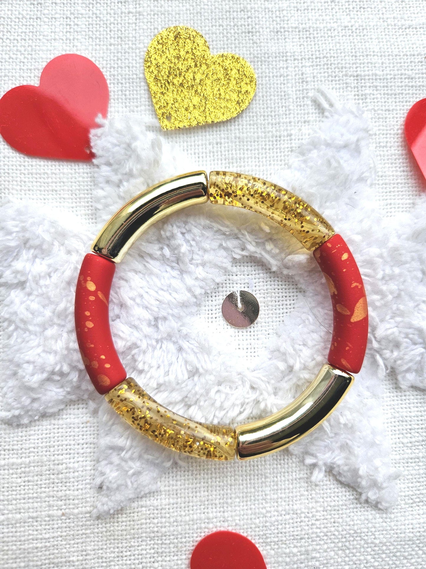 ANNA | Bracelet jonc perles incurvées | Glow rouge