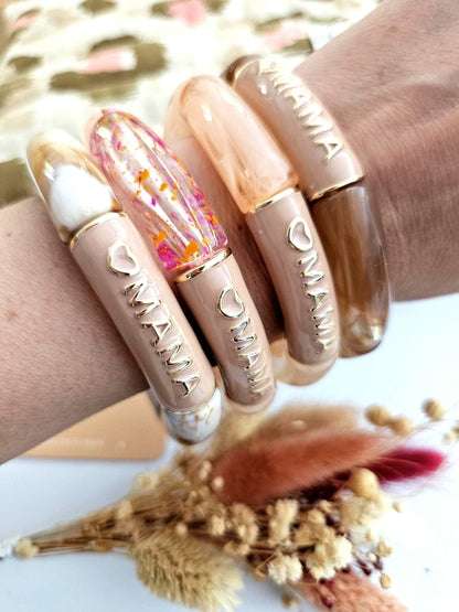 ANNA MAMA | Jonc acrylique perles tubes incurvées peach