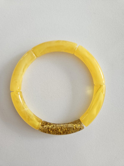 ANNA | Bracelet jonc perles incurvées | Rose Orange Jaune glitter