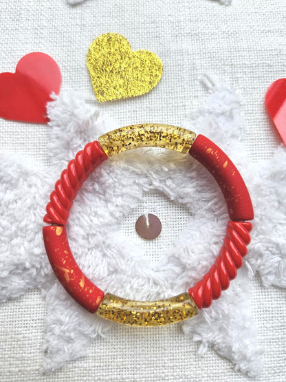 ANNA | Bracelet jonc perles incurvées | Glow rouge