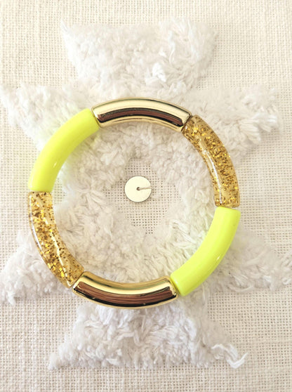 ANNA | Bracelet jonc perles incurvées | Glow jaune