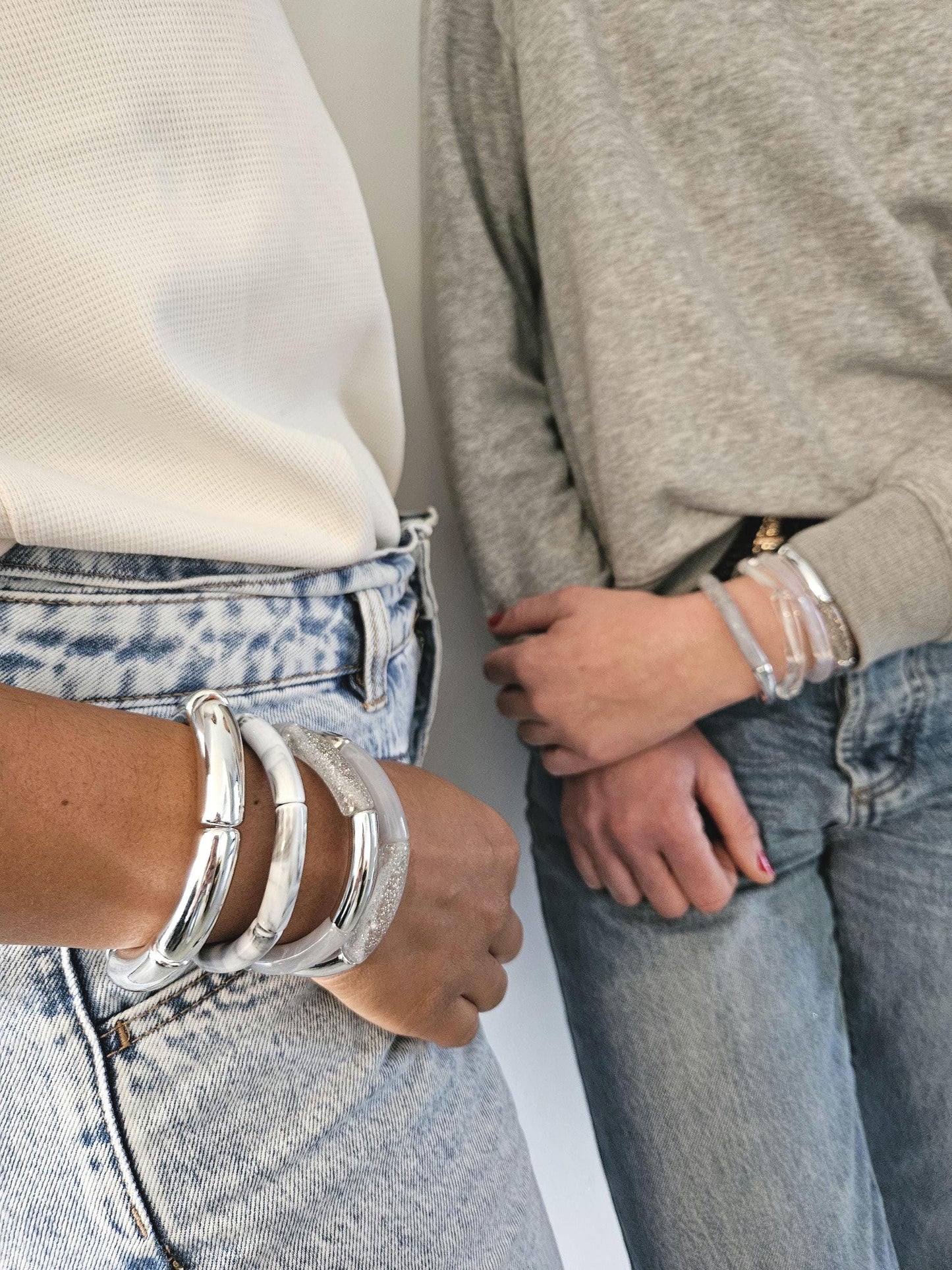 ANNA | Bracelet jonc perles incurvées | Glow argent