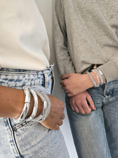 ANNA | Bracelet jonc perles incurvées | Glow argent