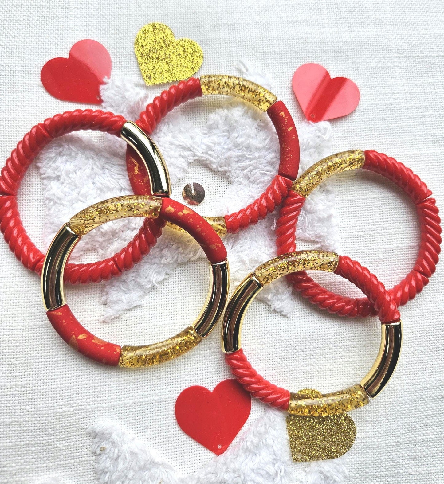 ANNA | Bracelet jonc perles incurvées | Glow rouge