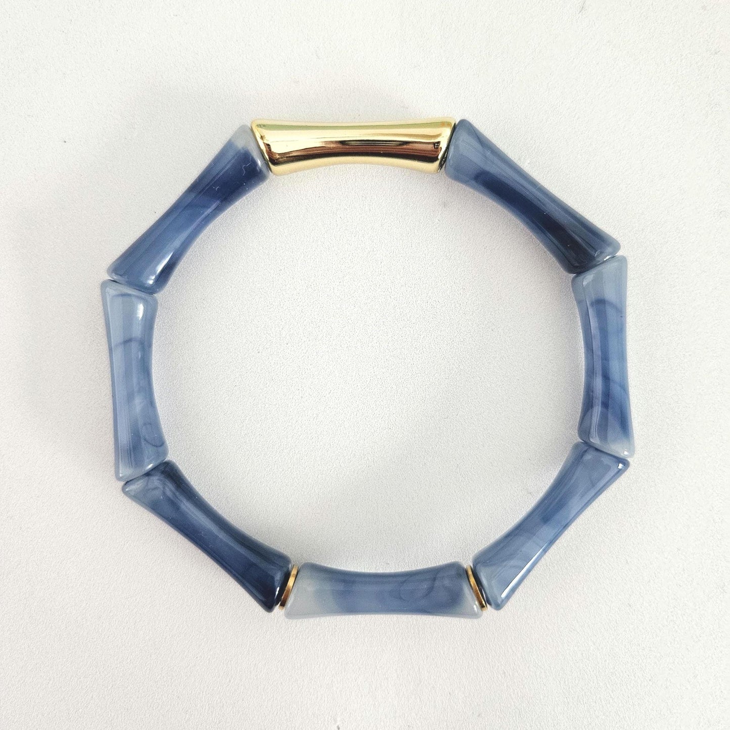 ALMA | Bracelet jonc perles tubes octogonales acrylique et acier | Bleu jaune orange