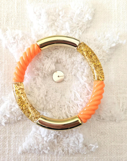 ANNA | Bracelet jonc perles incurvées | Glow orange