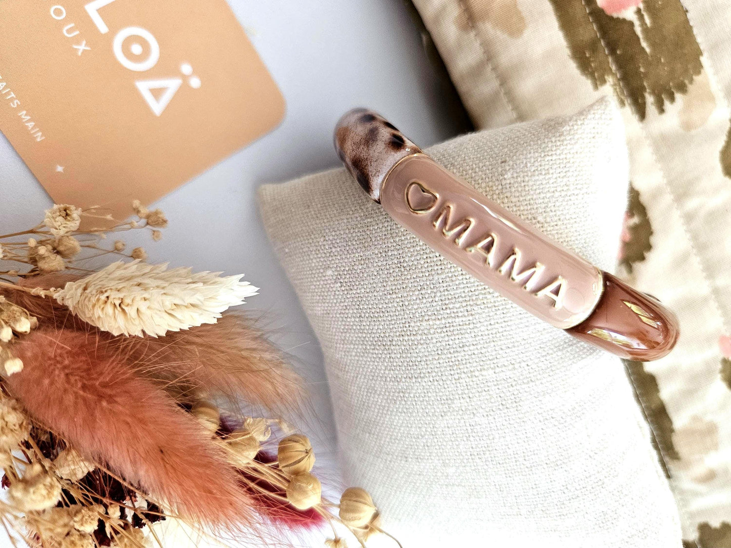 ANNA MAMA | Jonc acrylique perles tubes incurvées peach