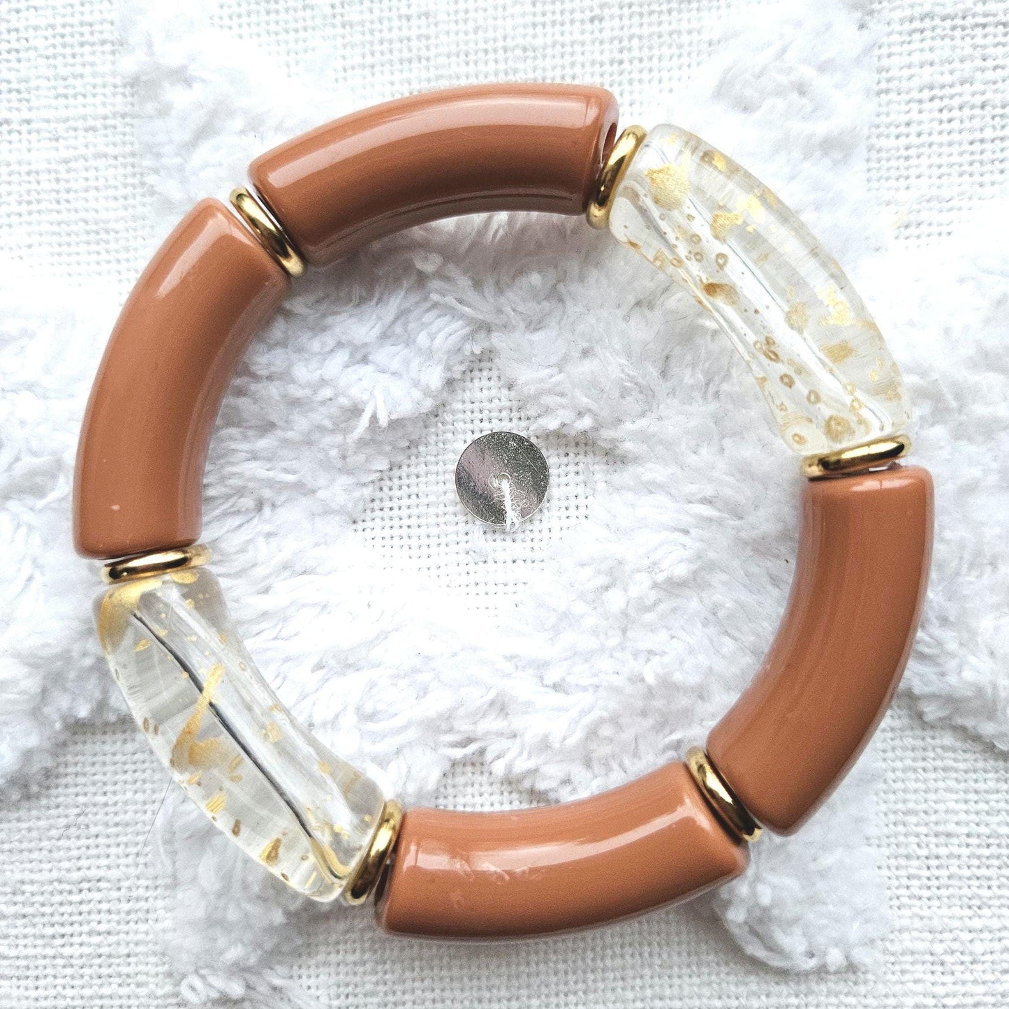 ANNA | Jonc acrylique perles tubes incurvées | Maxi Glow Caramel et orange